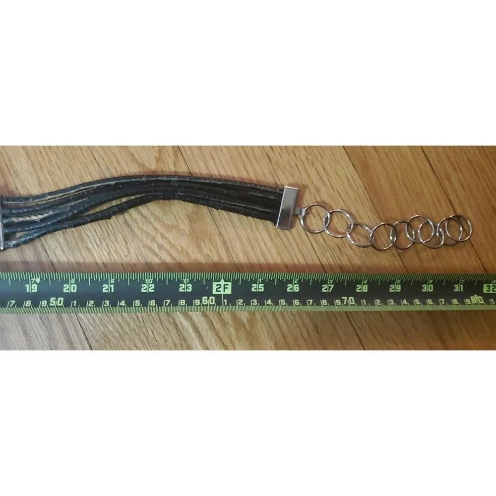 Black Leather &‎ Multi Color Wood and Plastic Beads Chain Belt Boho Hippie